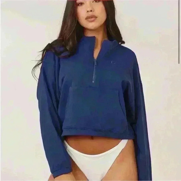 NEW Loungewear Varsity Quarter Zip Sweater Navy Size S - Picture 1 of 8